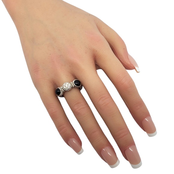 Judith Ripka Sterling Silver Onyx and CZ Ring Size 7 #21032 - Picture 10 of 11